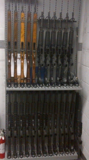 M16s & M4s stored in Combat Weapon Shelving