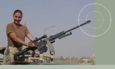 United States Army Soldier showing off a crew-served M107 sniper rifle during training excercises for Operation Iraqi Freedom. M-107 sniper rifles can be stored in Combat Crew-Served Weapons Storage Racks with the bi-pod attached to the weapon.