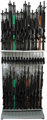 Combat Weapon Shelving for Police Departments allows for adjustments on the fly to store all different types of rifles side by side.